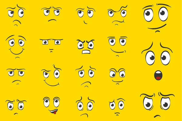 Face expressions emotions hand drawn doodle style. — Vettoriale Stock