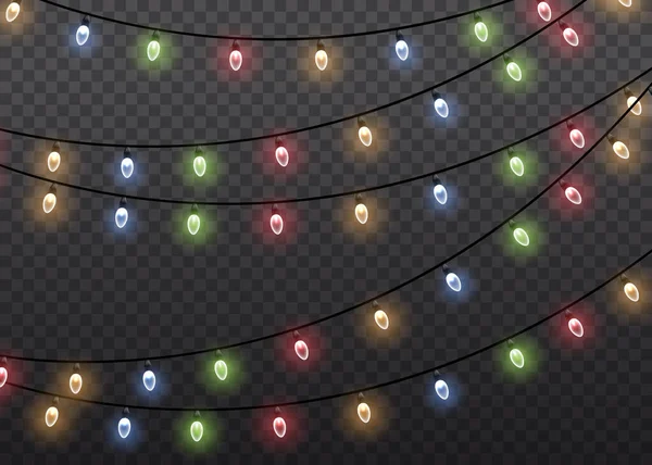 Christmas lights, glow light bulbs, xmas lamp. — Stockvektor