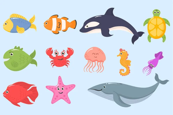Встановити океанічних тварин, підводних істот, морських риб . — стоковий вектор