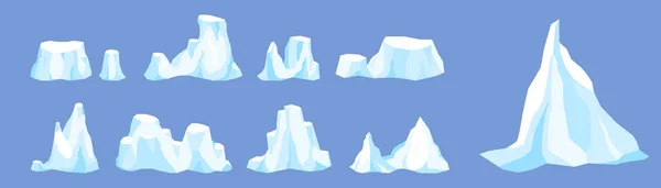 Sada ledovců, ledových hor, krystalů ledové vody. — Stockový vektor