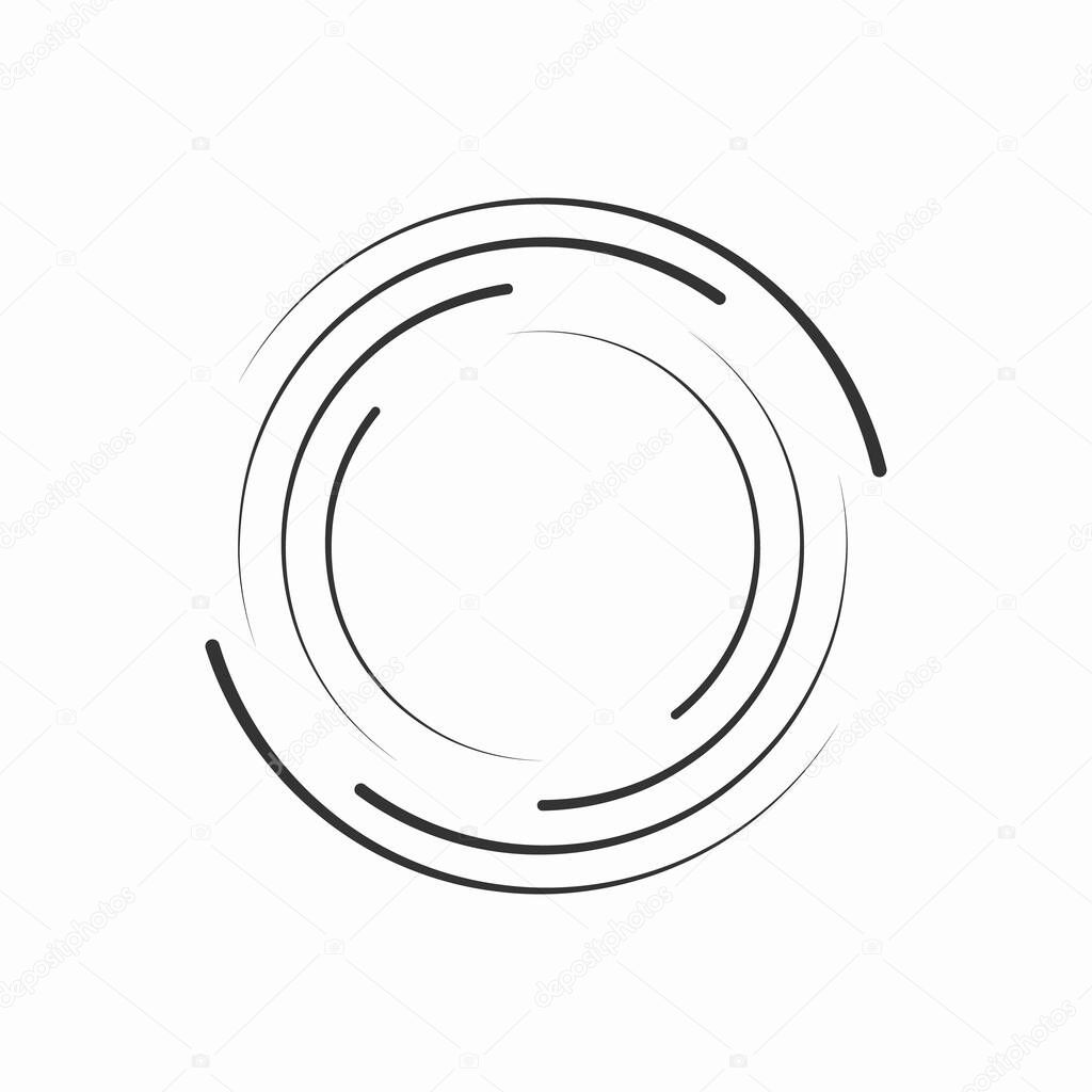 Set of black halftone circle speed lines motion.