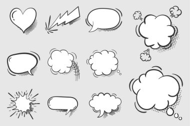 Komik konuşma baloncukları, diyalog bulutları, çizgi roman kitapları.
