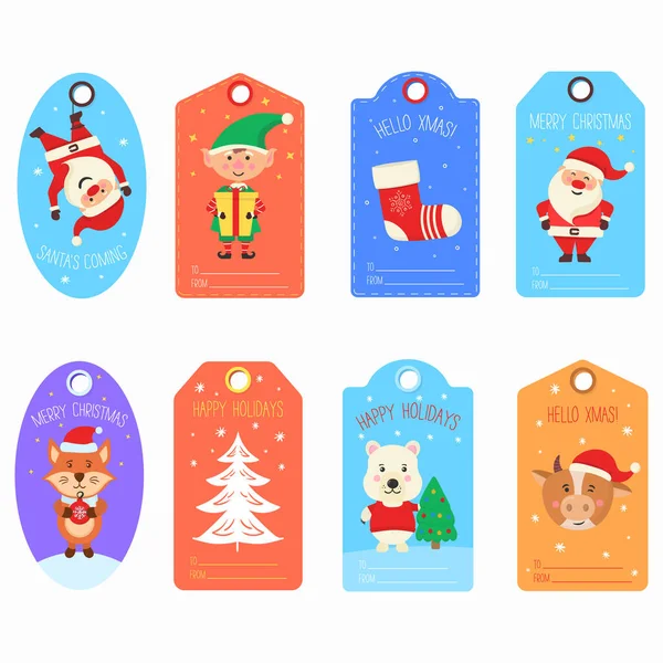 Weihnachtsgeschenkanhänger mit Tieren und Figuren. — Stockvektor