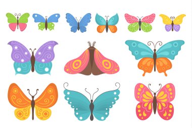 Renkli uçan böcekler, yaz kelebekleri düzleştir