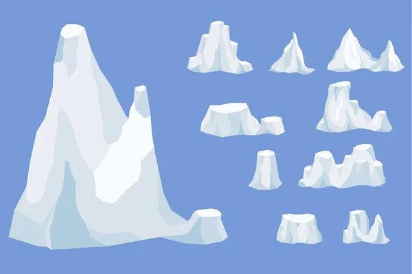 Set of Iceberg, ice mountain, crystals ice water. — Stock Vector