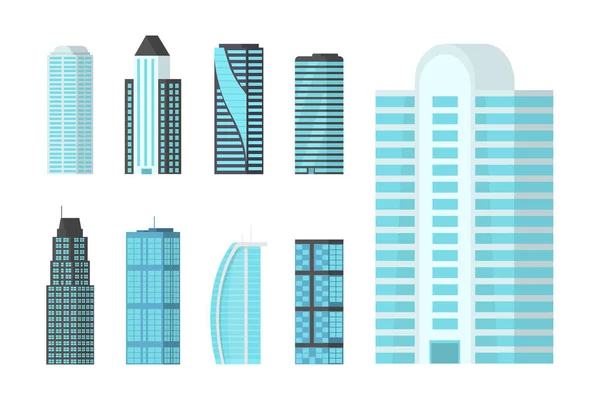 Комплект небоскребов городских зданий, офис — стоковый вектор