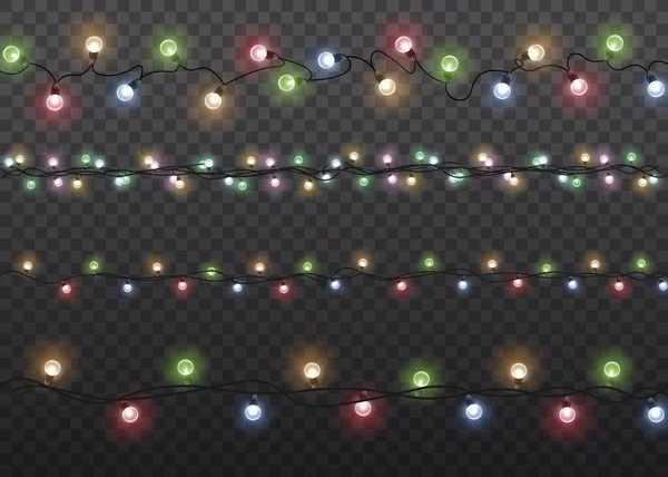 Christmas lights, glow light bulbs, xmas lamp. — 图库矢量图片