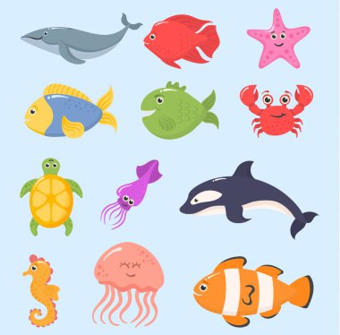 Okyanus hayvanlarını, sualtı canlılarını, deniz balıklarını.