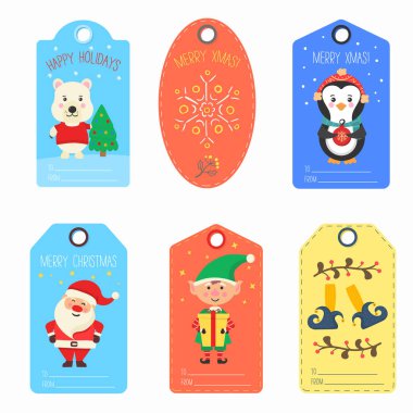 Hayvanlar ve karakterlerle Noel hediyesi etiketi.