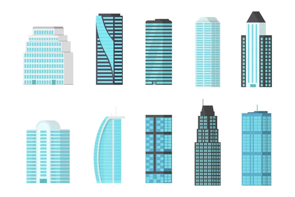 Uppsättning av stadsbyggnader skyskrapor, kontor — Stock vektor