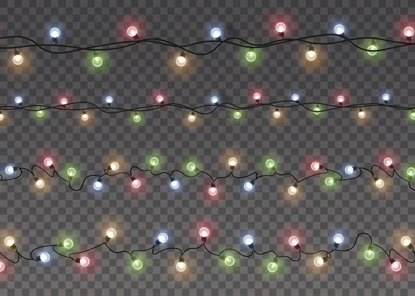 Christmas lights, glow light bulbs, xmas lamp. — Stock Vector