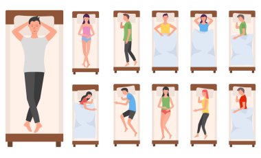 İnsanlar yatakta uyuyan karakterler, kadın, erkek uyur