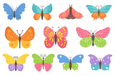 Renkli uçan böcekler, yaz kelebekleri düzleştir