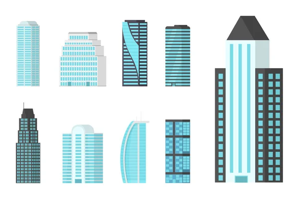 Soubor městských budov mrakodrapy, obchodní kancelář — Stockový vektor