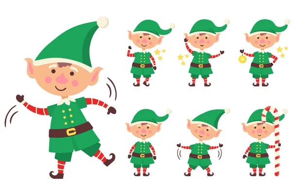 Conjunto de elfos, Año Nuevo, Feliz Navidad personajes. — Vector de stock