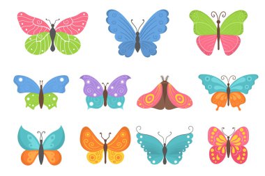 Renkli uçan böcekler, yaz kelebekleri düzleştir