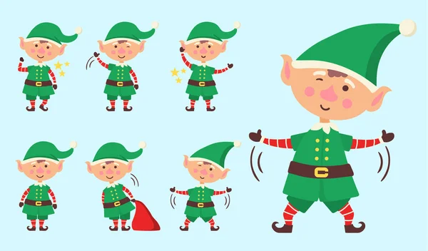 Conjunto de elfos, Año Nuevo, Feliz Navidad personajes. — Vector de stock