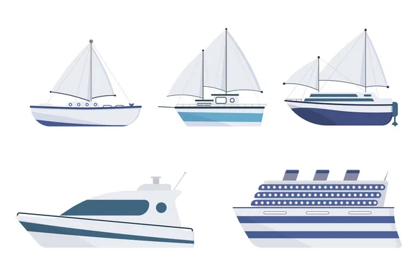 Морской корабль, плоский морской транспорт, судно, парусники — стоковый вектор