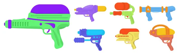 Pistolas de agua, armas de juguete para niños, armas planas, pistolas. — Vector de stock