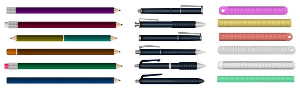 写实主义写字楼用品、铅笔或钢笔 — 图库矢量图片