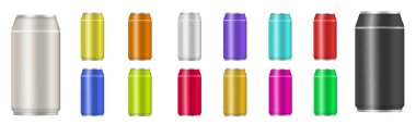 Soda ve içecek için gerçekçi metalik alüminyum kutular.