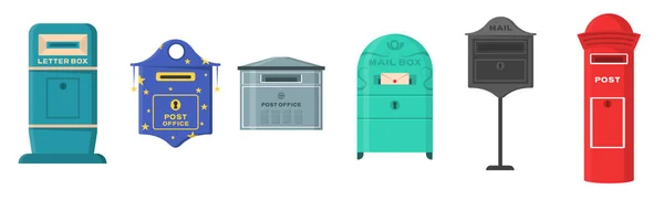 Set of retro mailbox, post box, postal letterbox. — Stock Vector