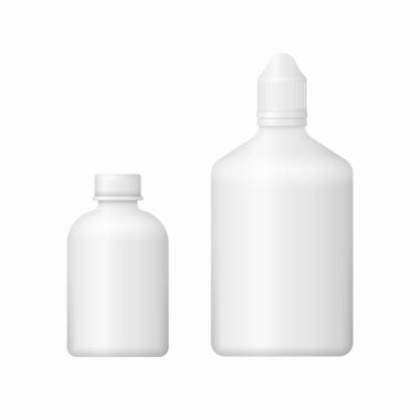 İlaç ve kapsül için gerçekçi tıbbi plastik şişe.