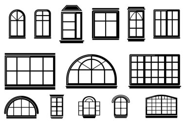 Fransızca, kemer ve yuvarlak mimari pencere çerçeveleri.