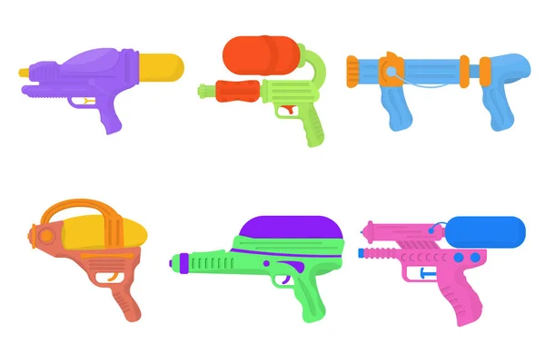 물총, 아이들 장난감 무기, 납작 한 총, 권총. — 스톡 벡터