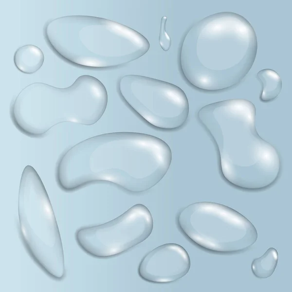Gotas de agua realistas, burbujas, lluvia, agua, espuma. — Vector de stock