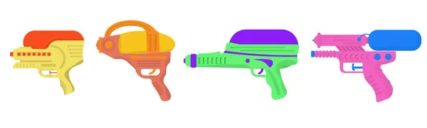 Wasserpistolen, Kinderspielzeugwaffen, Pistolen flach, Handfeuerwaffen. — Stockvektor