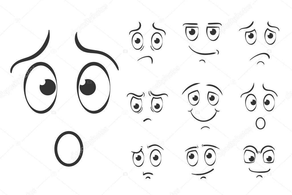 Hand draw emotions scribble, doodle funny faces.