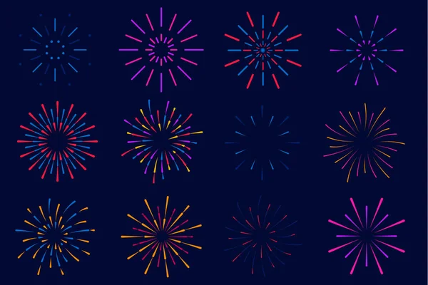 Fogos de artifício ou saudação para o Natal, aniversário, estilo plano — Vetor de Stock