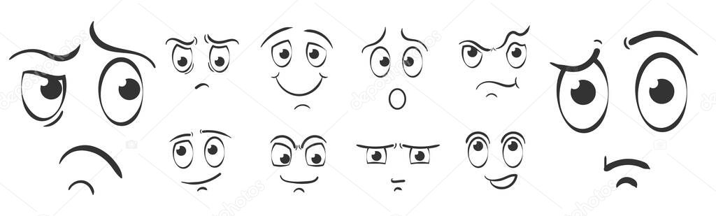 Hand draw emotions scribble, doodle funny faces.