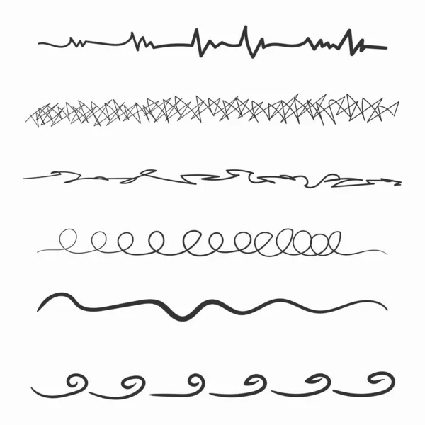 Golvende lijn met de hand getrokken doodle, krabbelpen borstels — Stockvector