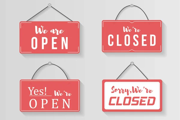 Flat sign open closed, hanging signboard for shop. — Stock Vector