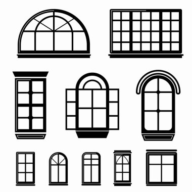 Fransızca, kemer ve yuvarlak mimari pencere çerçeveleri.