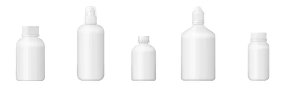 Realistické lékařské plastové láhve na pilulku, tobolka — Stockový vektor