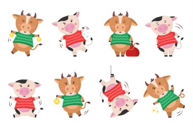 Boğa renkleri Çin yeni yılı 2021, boynuzlu inek.