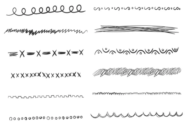 Dalgalı çizgi çizili karalama, karalama kalem fırçaları — Stok Vektör