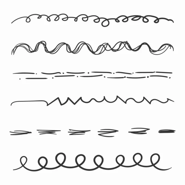 Línea ondulada garabato dibujado a mano, garabatos pinceles pluma — Archivo Imágenes Vectoriales