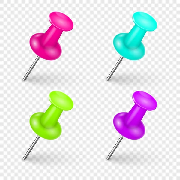 Office pushpins, pin tack stationery, push pins. — Stock Vector