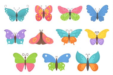 Renkli uçan böcekler, yaz kelebekleri düzleştir