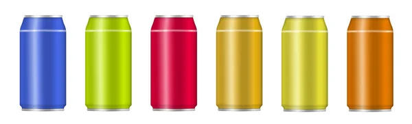 Boîtes réalistes en aluminium métallique pour soda, boisson. — Image vectorielle
