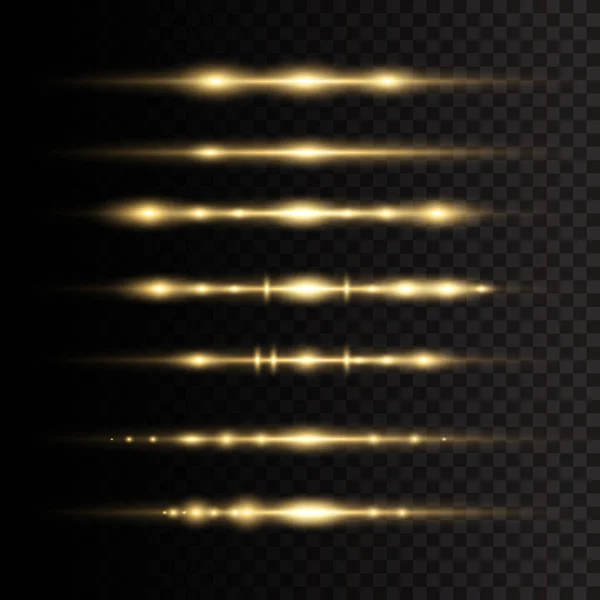 Laser beams, horizontal light sun rays, yellow line. — Stock Photo, Image