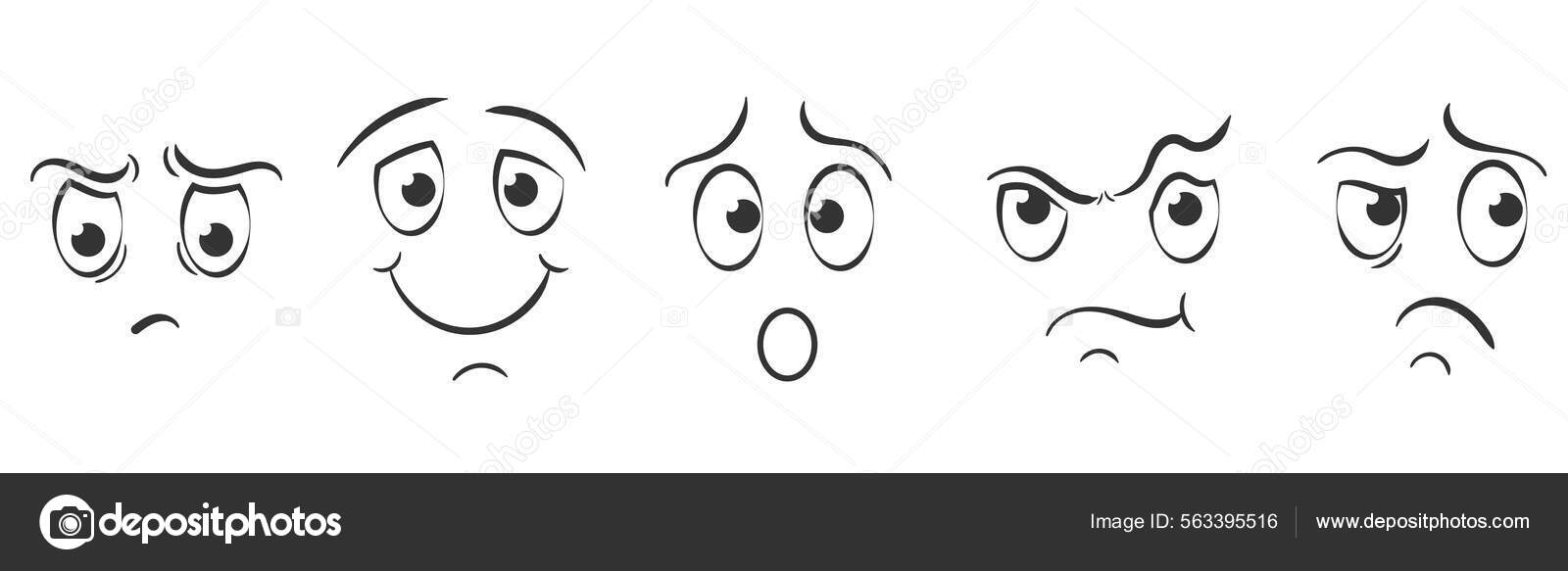 Vetores de Cara De Desenho Animado Olhos E Boca Expressivos Sorrindo  Chorando E Surpreso Expressão De Rosto De Personagem Caricatura Emoção  Cômica Ou Rabisco Emoticon Ícone Isolado De Ilustração Vetorial e mais