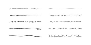 Dalgalı yatay çizgiler. İşaretli el çizimi sınır çizgisi ve karalama tasarımı. El çizimi grunge fırça darbeleri