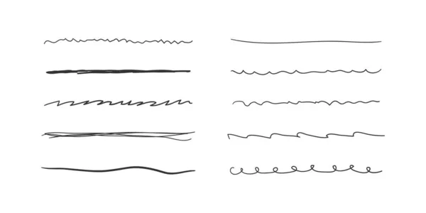 Set golvende horizontale lijnen. Marker met de hand getrokken lijn rand set en doodle ontwerp. Handgetekende grunge penseelstreken — Stockfoto