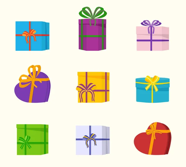 놀랄 만한 생일, 휴일에 무지개 색깔 이 있는 아름다운 선물 상자들이 쌓여 있는 커다란 더미. — 스톡 사진