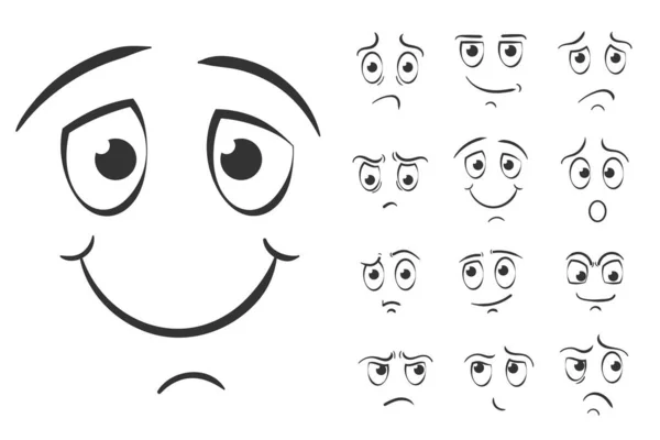 Olhos expressivos e boca sorrindo chorando e expressão facial surpresa do  personagem estilo de desenho animado